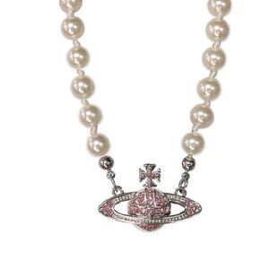 Vivienne Westwood Choker Necklace Man-made Pearls Mini Bas Relief Pink Summer